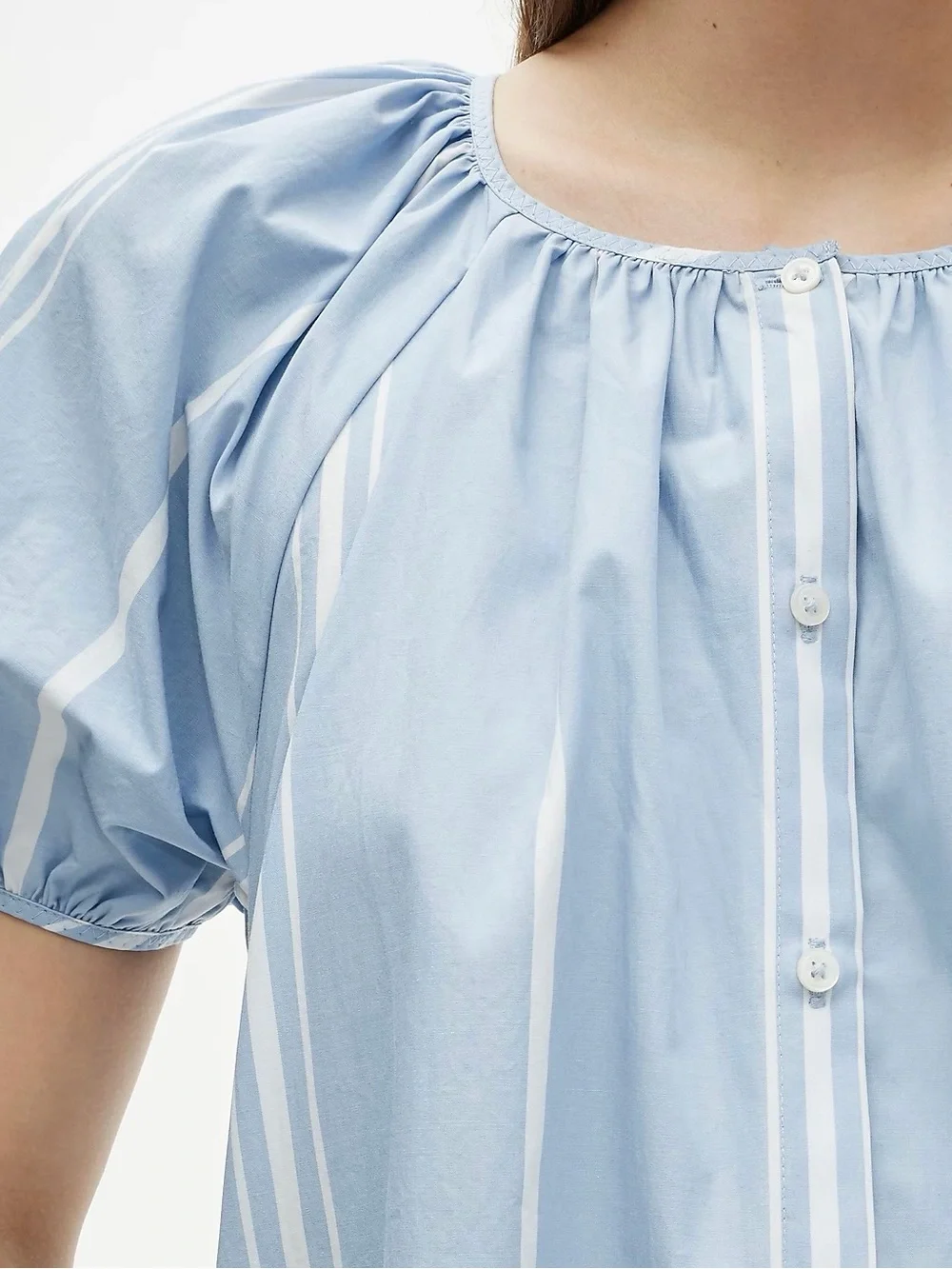 NWT J.Crew Puff-sleeve Popover Dress in Striped Cotton Poplin - Watercolor Blue